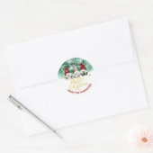 Sticker Rond Mignonne Trois Gnomes Joyeux Noël Forêt Classique  (Enveloppe)