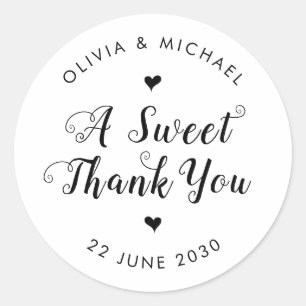 Sticker Rond Mignonne Un Merci Doux Simple Noir Mariage Favoris