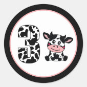 Sticker Rond mignonne unisex age trois vache d'anniversaire (Devant)