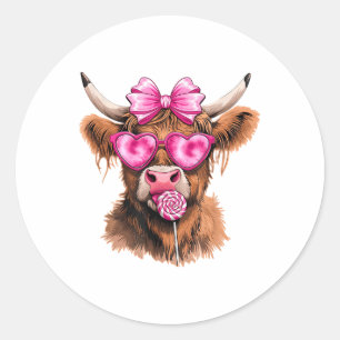 Sticker Rond Mignonne Valentines Jour Coeur Highland Vache Femm