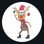 Sticker Rond Mignonne Whimsical Dancing Christmas Deer<br><div class="desc">C'est une peinture originale mixée d'un cerf de Noël qui danse en fantaisie.</div>
