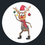 Sticker Rond Mignonne Whimsical Dancing Christmas Deer<br><div class="desc">C'est une peinture originale mixée d'un cerf de Noël qui danse en fantaisie.</div>