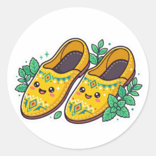 Sticker Rond Mignonnes Babouches Marocaines Jaunes Stic Kawaii