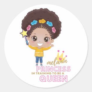 Sticker Rond Mignonnes Filles Melanin Princesse Entraînement Po