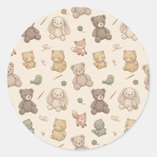 Sticker Rond Mignons Animaux au Crochet Amigurumi Cottagecore