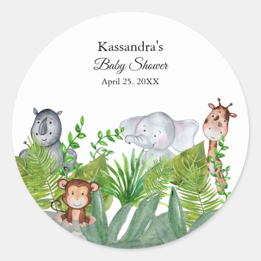 Sticker Rond Mignons animaux de la Jungle Baby shower Enveloppe (Devant)