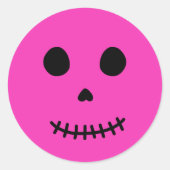 Sticker Rond Mignons Crâne d'Halloween rose Éffrayant (Devant)