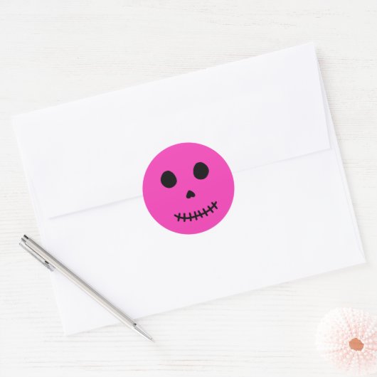 Sticker Rond Mignons Crâne d'Halloween rose Éffrayant (Enveloppe)