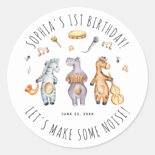 Sticker Rond Mignons Faisons Du Bruit Animaux Africains Anniver (Devant)