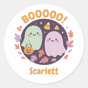 Sticker Rond Mignons fantômes Kawaii Boo Halloween bonbons corn