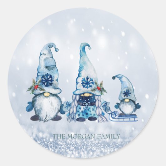 Sticker Rond Mignons gnomes bleus, flou bleu (Devant)
