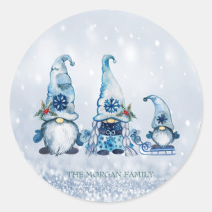 Sticker Rond Mignons gnomes bleus, flou bleu