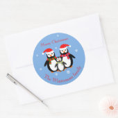 Sticker Rond Mignons moteurs noël texte modifiable bleu (Enveloppe)