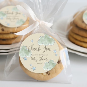 Sticker Rond Mignons nuages Lune étoiles Baby shower Neutre Gar