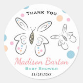 Sticker Rond Mignons papillons et points Baby shower fille (Devant)
