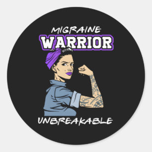 Sticker Rond Migraine Guerrier Incassable Casque Fighter Purp