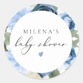 Sticker Rond MILENA Dusty Blue Floral Boy Baby shower (Devant)