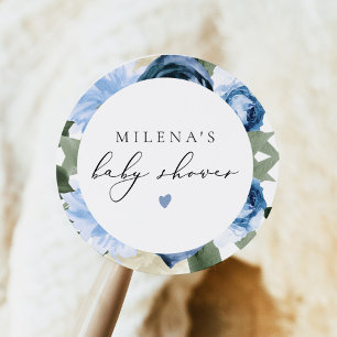Sticker Rond MILENA Dusty Blue Floral Boy Baby shower