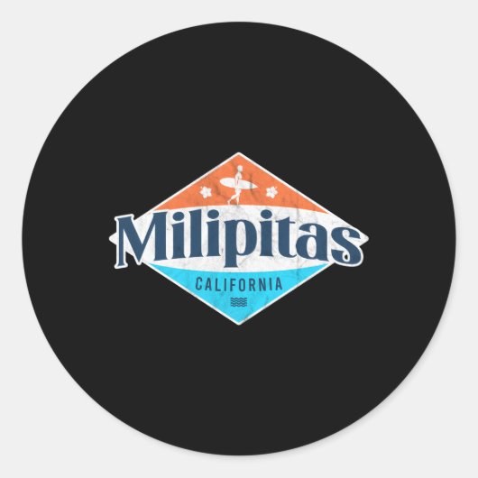 Sticker Rond Milipitas California Beach Drapeau Surf Ca (Devant)