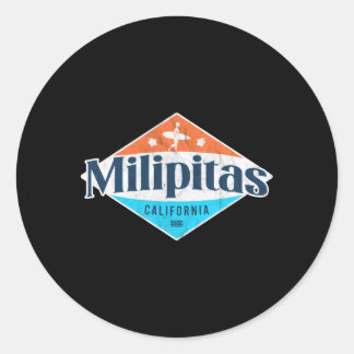 Sticker Rond Milipitas California Beach Drapeau Surf Ca
