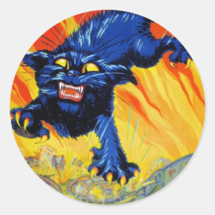 Sticker Rond Militaire vintage Guerre Recrutement avec un Chat 