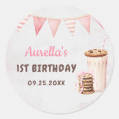 Sticker Rond Milk Et Cookies Fille Premier Anniversaire (Devant)