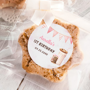 Sticker Rond Milk Et Cookies Fille Premier Anniversaire