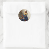 Sticker Rond Milkmaid Kitchen Maid par Johannes Vermeer (Sac)