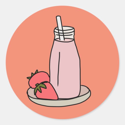 Sticker Rond Milkshake fraise rétro rose (Devant)