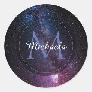 Sticker Rond Milky way bright colors personalizable monogram