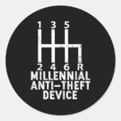 Sticker Rond Millennial Anti Theft Device _ Funny Stick Shift  (Devant)