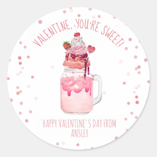 Sticker Rond Milshake Candy Classique Valentine Photo (Devant)