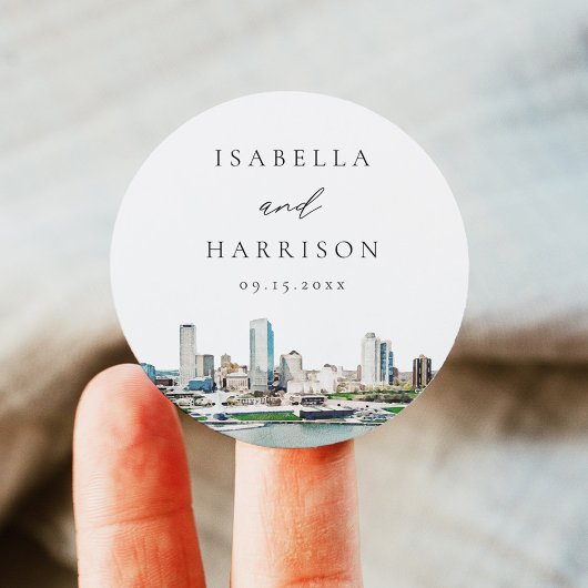 Sticker Rond MILWAUKEE Wisconsin Skyline Destination Voyage