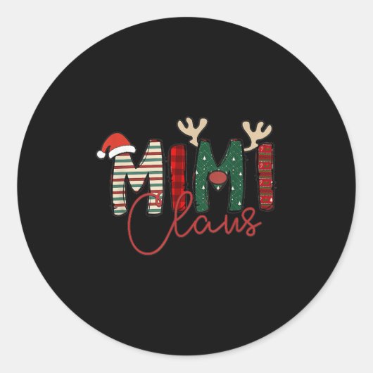 Sticker Rond Mimi Claus Christmas Santa Hat Reindeer Grandma Gr (Devant)