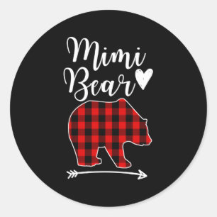 Sticker Rond Mimi ours noir rouge plaid ours grand-mère