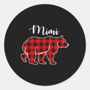 Sticker Rond Mimi Ours Rouge Plaid Costume de Noël assorti