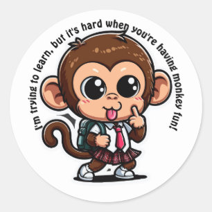 Sticker Rond Mimicking Singe coquin enseignant - Retour à l'éco