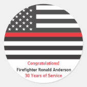 Sticker Rond Mince ligne rouge pompier retraite (Devant)