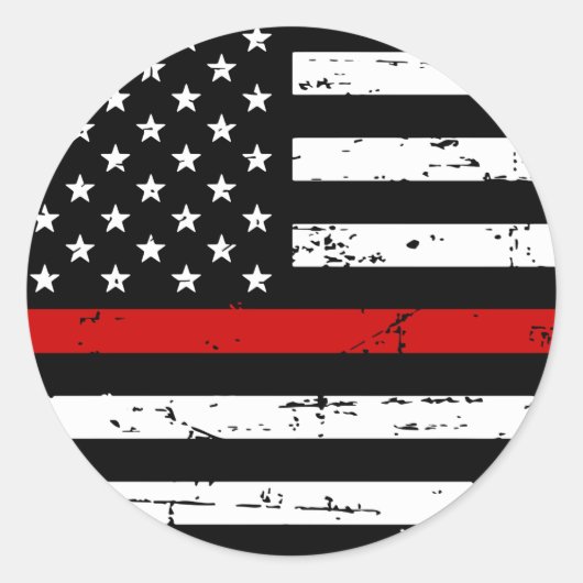 Sticker Rond Mince Red Line American Flag Firefighter (Devant)