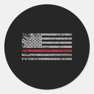 Sticker Rond Mince Red Line American Usa Drapeau Firemer Suppor