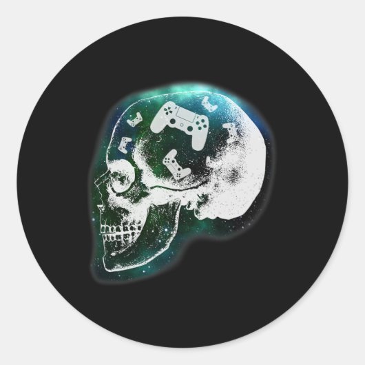 Sticker Rond Mind Controller Skull Gaming Gamer Mens Boys Teens (Devant)