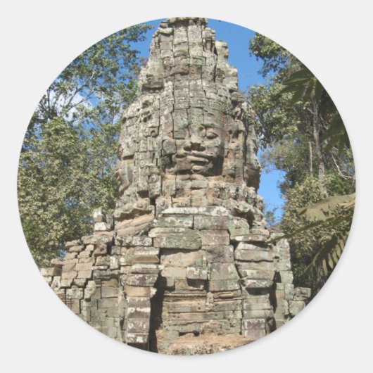 Sticker Rond Mini Bayon ... Ta Prohm, Siem Reap, Cambodge (Devant)