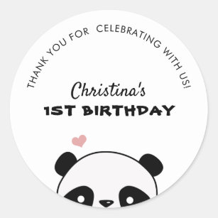 Sticker Rond Mini Cute Panda Anniversaire Merci Favoriser