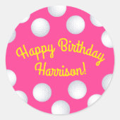 Sticker Rond Mini Golf Balls Anniversaire Fête Enfants Rose (Devant)