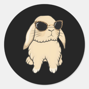 Sticker Rond Mini Holland Lop Bunny Rabbit Leopard lunettes