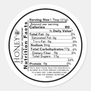 Sticker Rond mini Honey Nutrition Facts Round Label Black Bee