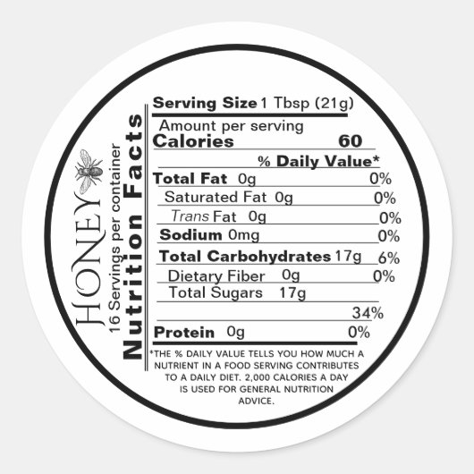 Sticker Rond mini Honey Nutrition Facts Round Label Black Bee (Devant)