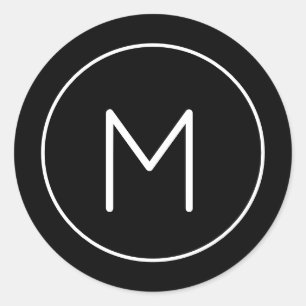 Sticker Rond Mini-monogramme noir et blanc Lettre simple