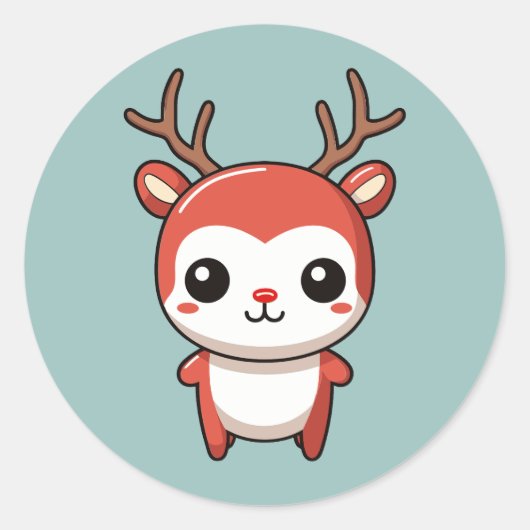 Sticker Rond Mini Noël mignon bébé Rudolph Reindeer (Devant)