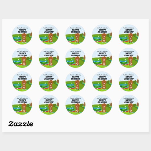 Sticker Rond Mini Putt Putt Birthday Cute Gopher Kids Merci (Feuille)